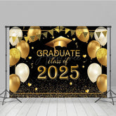 Aperturee - Aperturee Black Gold Balloon Glitter Cheers Graduation Backdrop